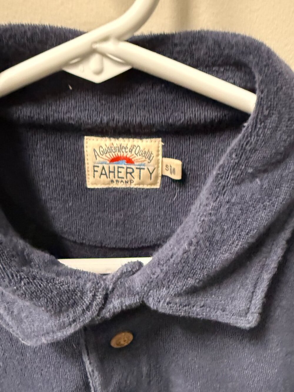 Faherty Long-Sleeve Terry Towel Polo - Navy - Small - Picture 2 of 3